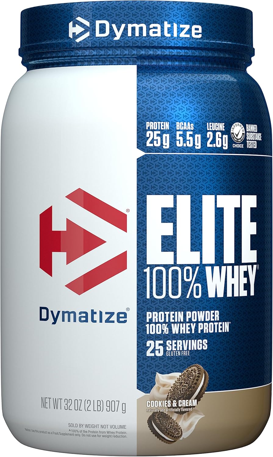 Dymatize Elite 100% Whey Protein Powder, Cookies & Cream, 25g of Protein