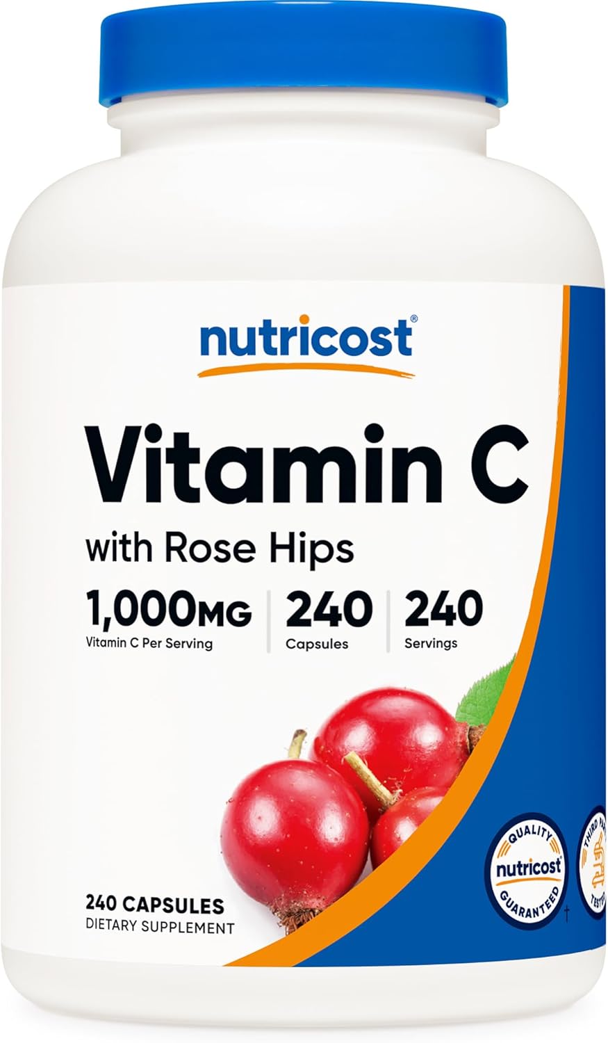 Nutricost Vitamin C with Rose HIPS 1025mg, 240 Capsules - Vitamin C 1,000mg