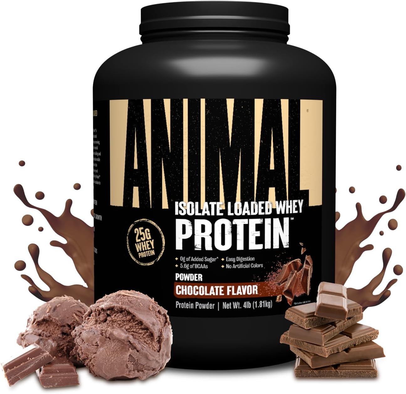 Animal Whey Isolate Protein Powder 25g Protein, Great Taste, Low Sugar - Chocolate 4 lbs