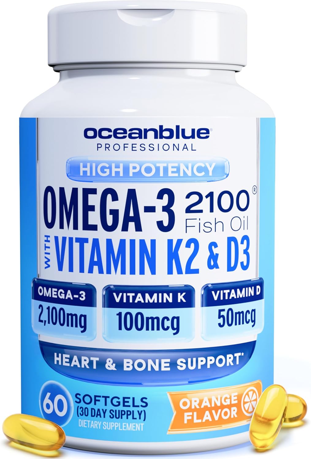 Oceanblue Professional Omega-3 2100 with Vitamin K2 and Vitamin D3-60 Count, 30 Servings