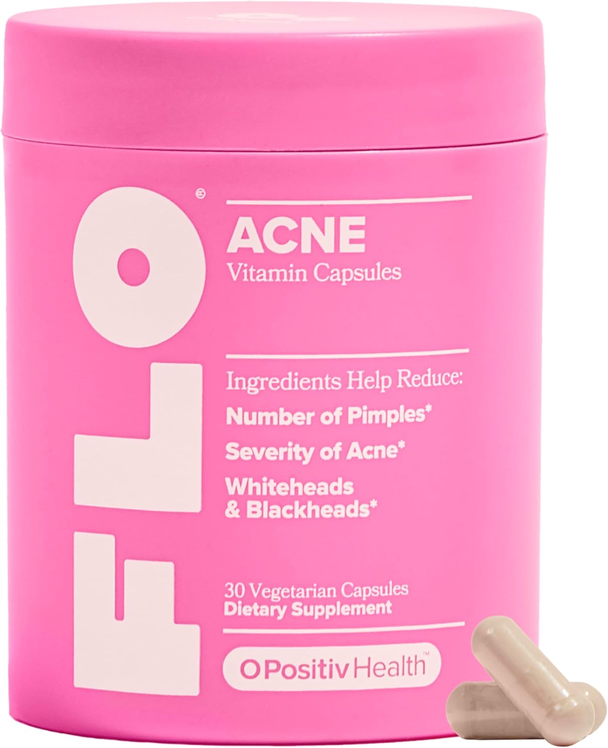 O Positiv FLO Acne Capsules – Reduce Number and Severity of Pimples – 30 Servings