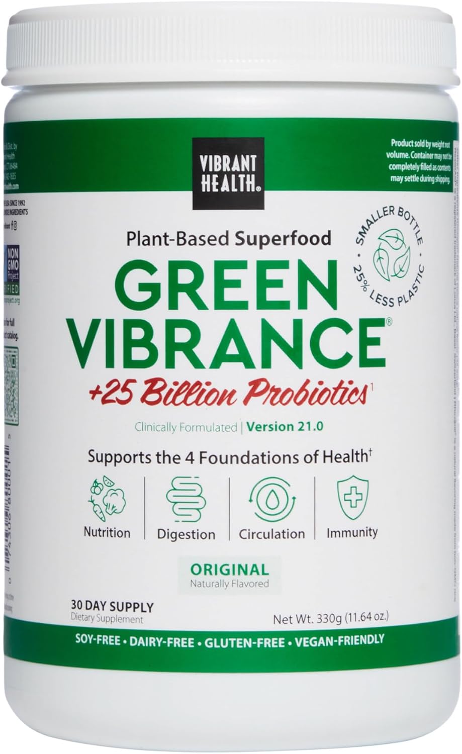 Vibrant Health, Green Vibrance, Includes 65 Plant-Based Superfoods, 25 Billion Probiotics, 30 Servings