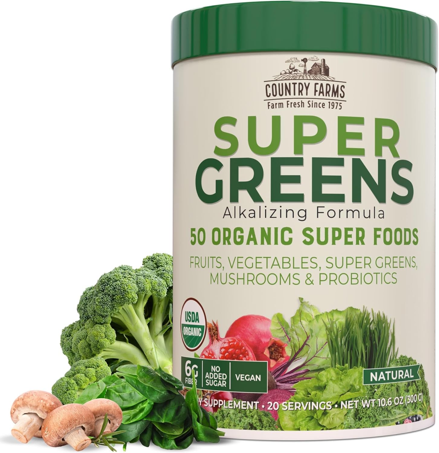 Country Farms Organic Super Greens Natural Flavor, 50 Organic Super Foods, Packed with Fiber