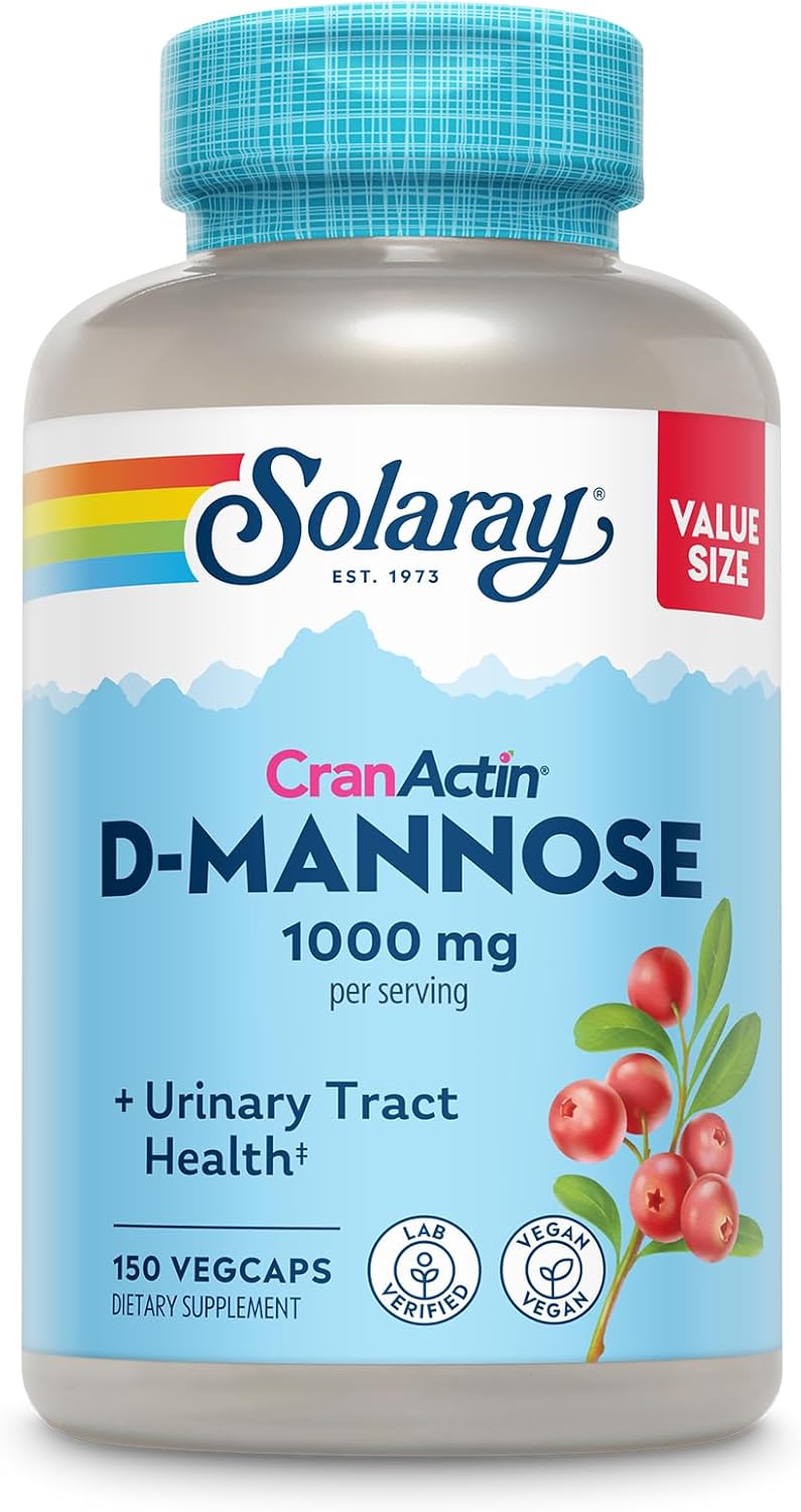 Solaray D-Mannose 1000mg with CranActin Cranberry Supplement 400mg 75 Servings, 150 VegCaps