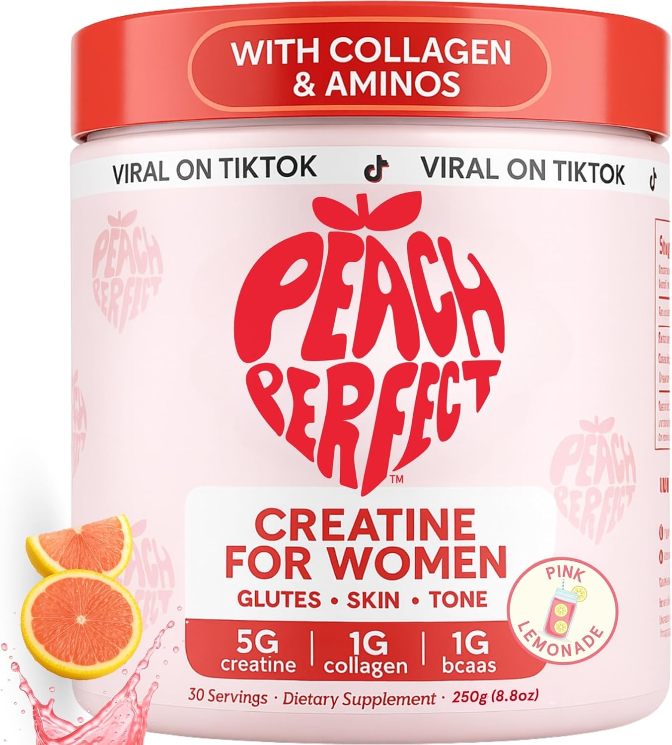 Peach Perfect Creatine Blend for Women – Micronized Creatine Monohydrate with BCAA & Collagen– Pink Lemonade – 30 Servings