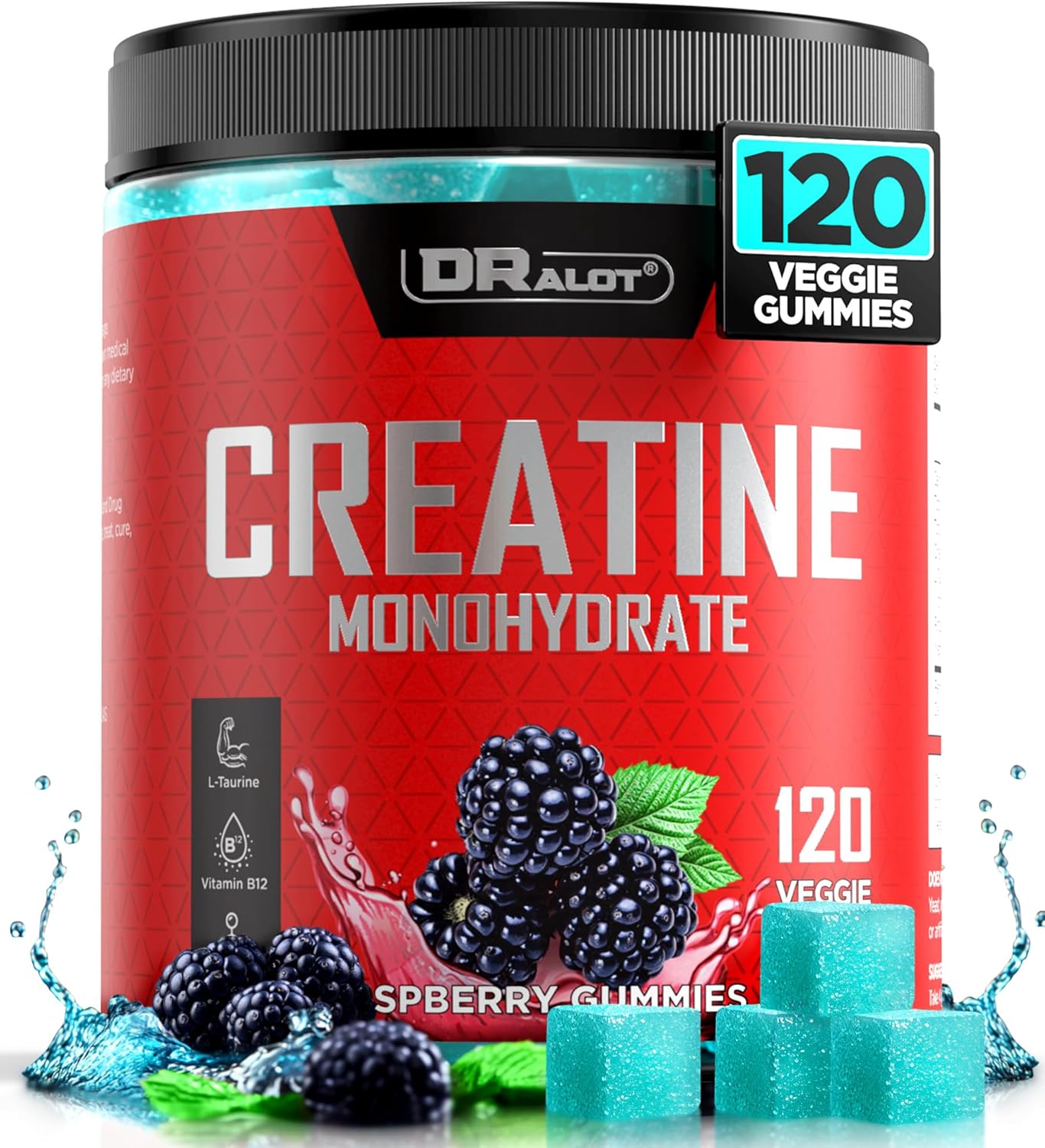 Dralot 99.99% Creatine Monohydrate Gummies 5000mg Creatine, L-Taurine, B12, Mg and K, Vegan