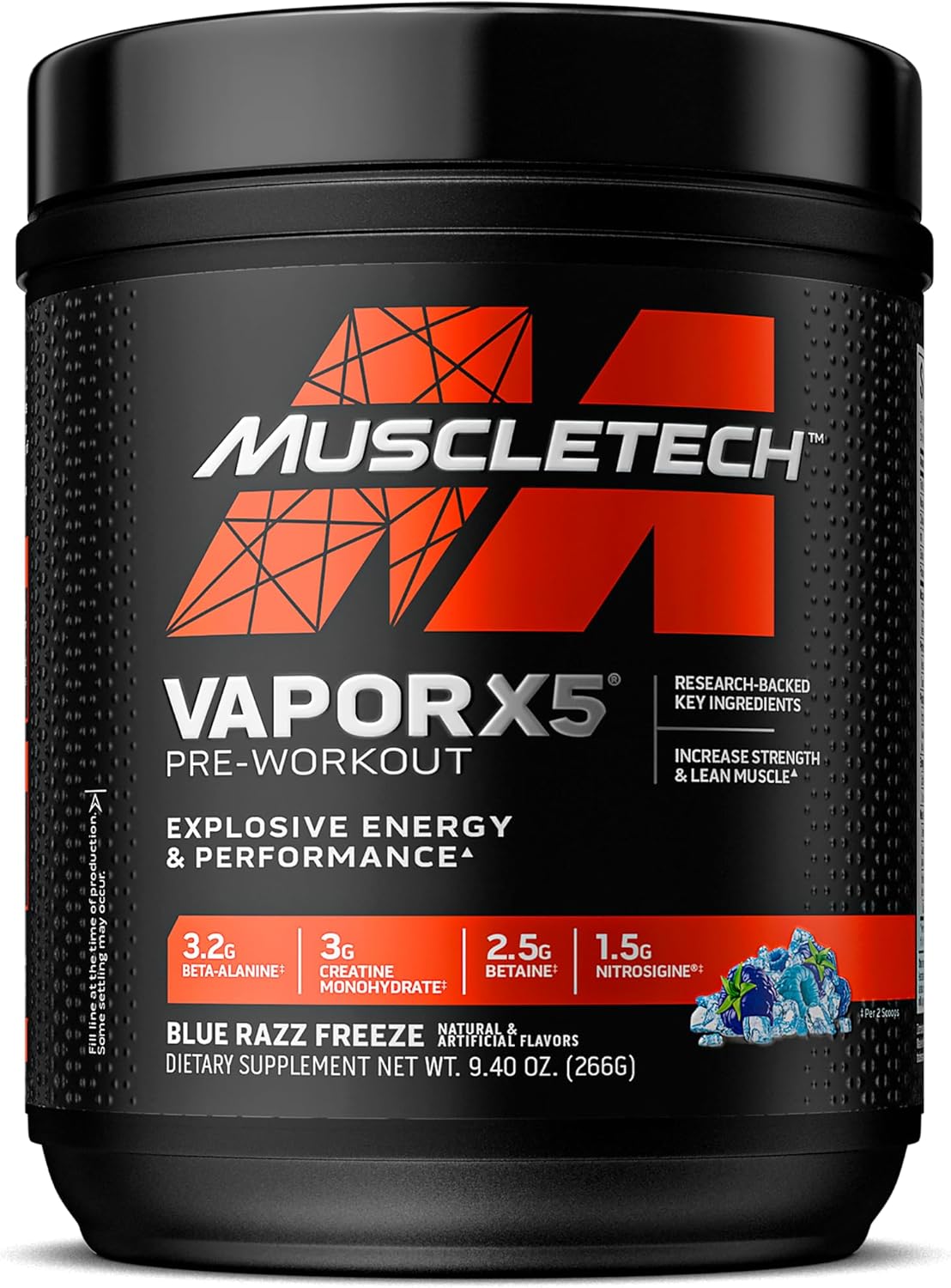 MuscleTech Pre-Workout Powder, Vapor X5 - Blue Razz Freeze, 266g (30 Servings)