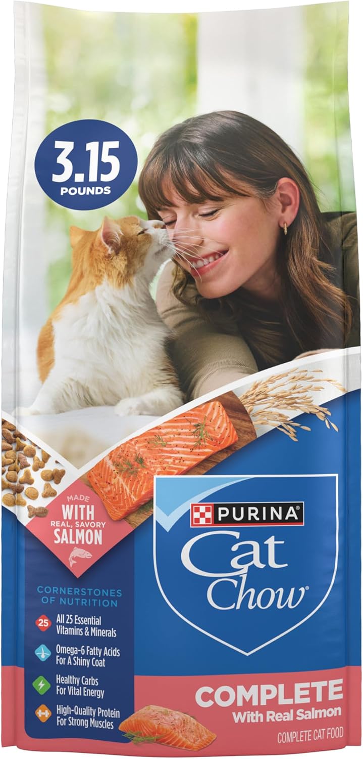 Purina Cat Chow Complete High Protein Dry Cat Food With Real Salmon - (Pack of 4) 3.15 lb. Bags