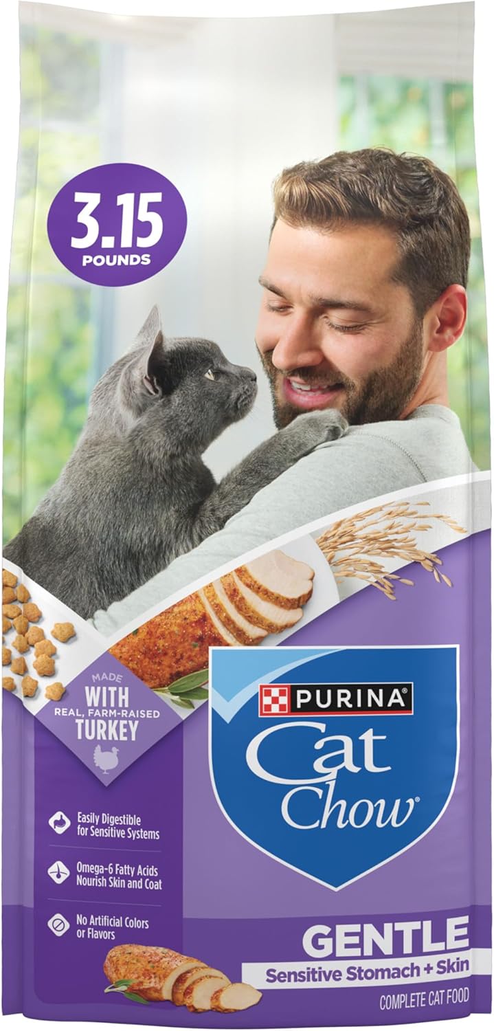 Purina Cat Chow Gentle Sensitive Stomach and Skin Dry Cat Food with Turkey - (Pack of 4) 3.15 lb. Bags