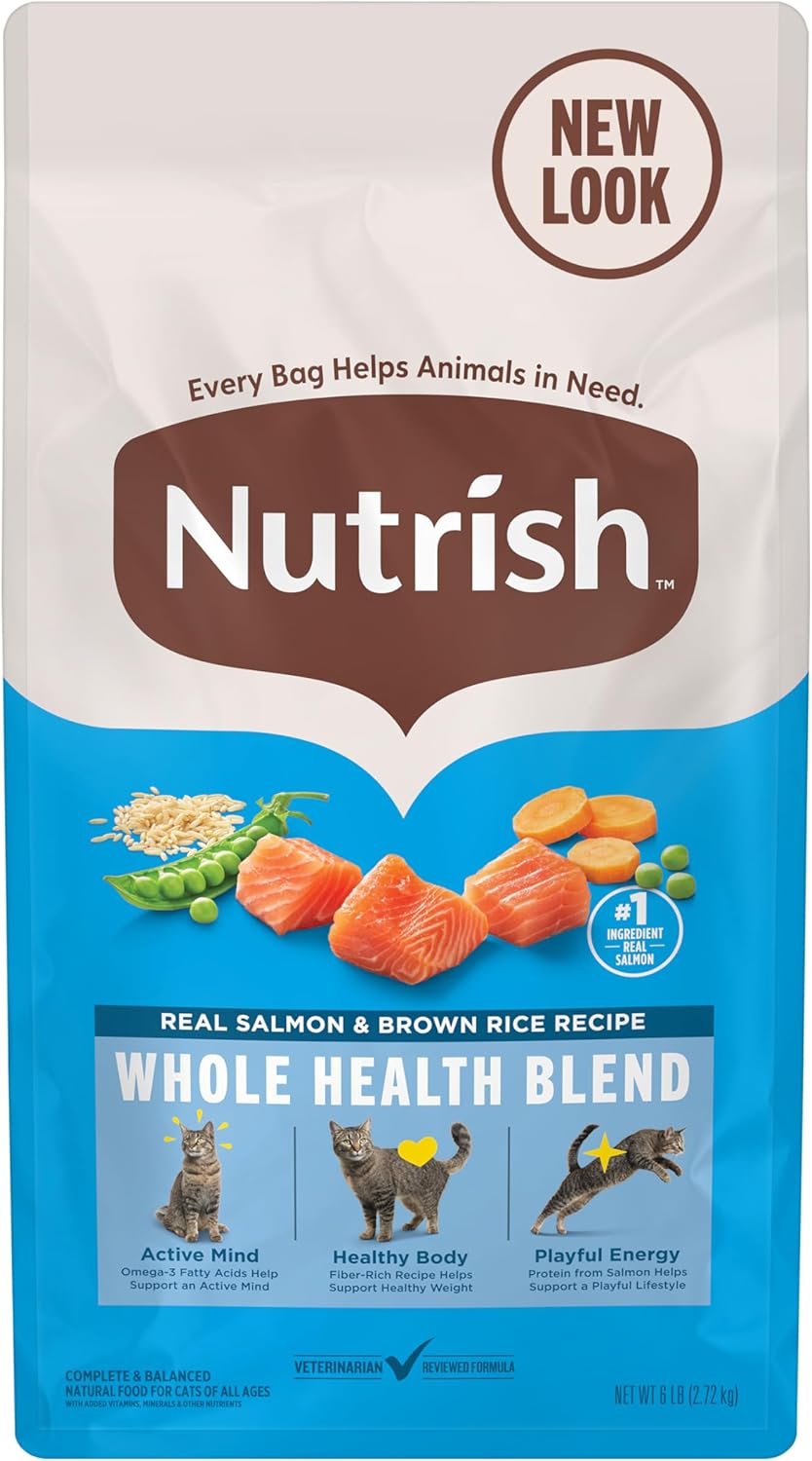 Nutrish Real Salmon & Brown Rice Recipe Dry Cat Food, 6 lb. Bag, Packaging May Vary (Rachael Ray)