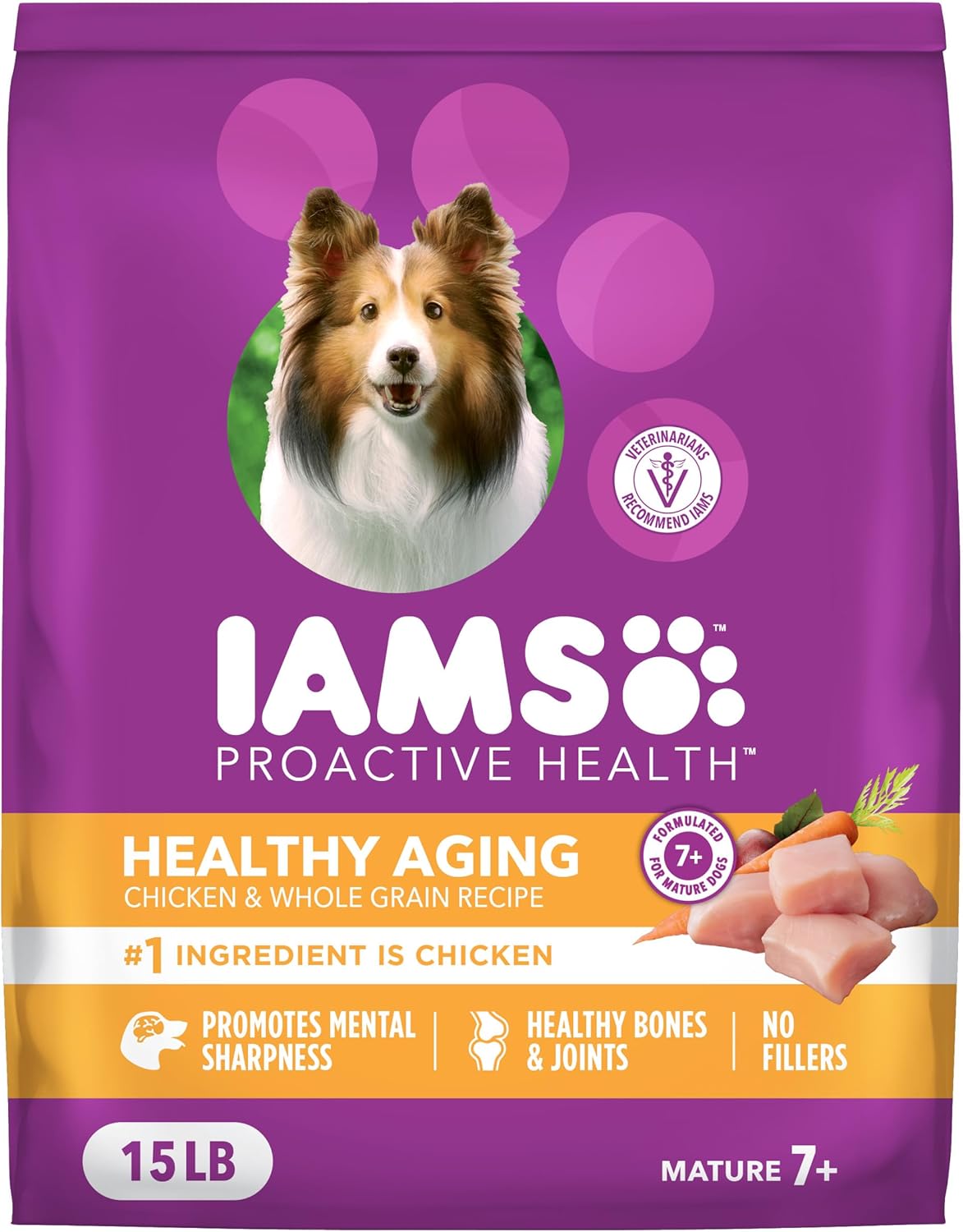 IAMS Proactive Health Healthy Aging Adult Dry Dog Food for Mature and Senior Dogs, 15 lb. Bag