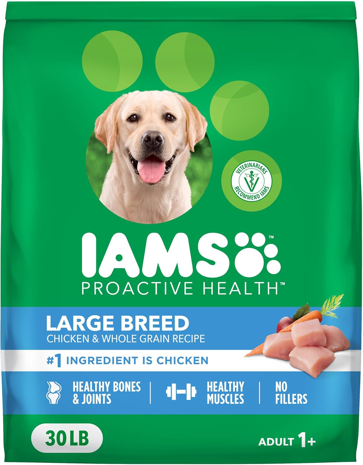 IAMS Proactive Health Large Breed Adult Dry Dog Food Chicken & Whole Grain Recipe, 30 lb. Bag