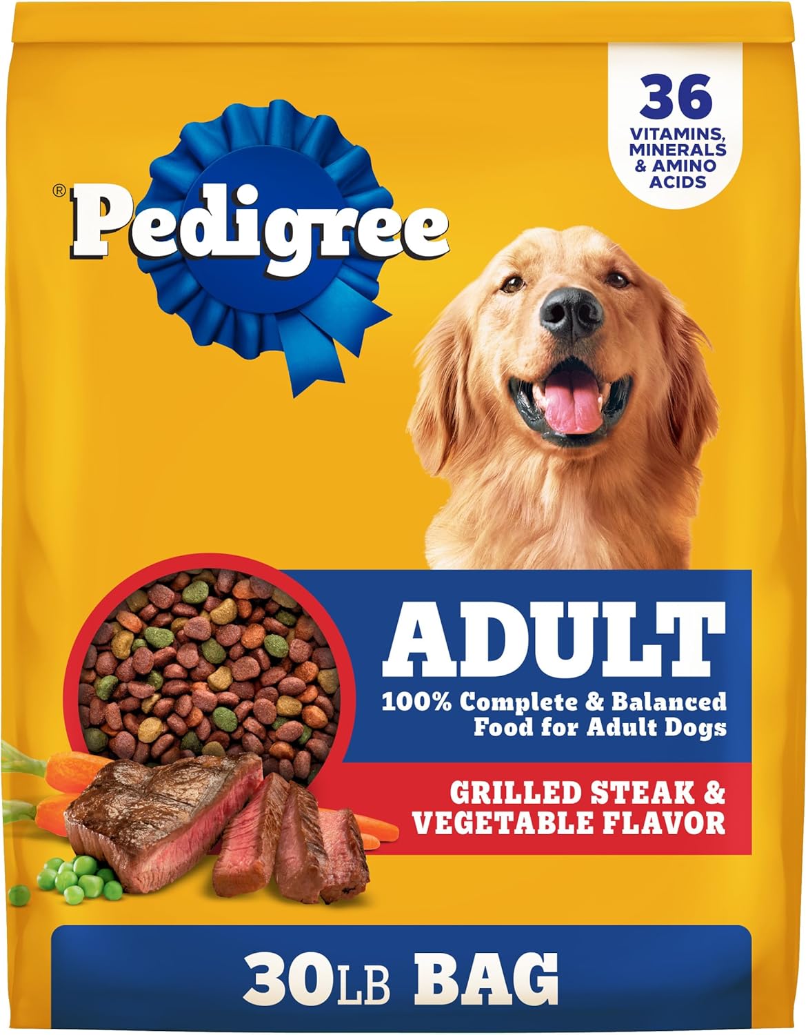 Pedigree Complete Nutrition Adult Dry Dog Food Steak & Vegetable Flavors, 30 lb. Bag