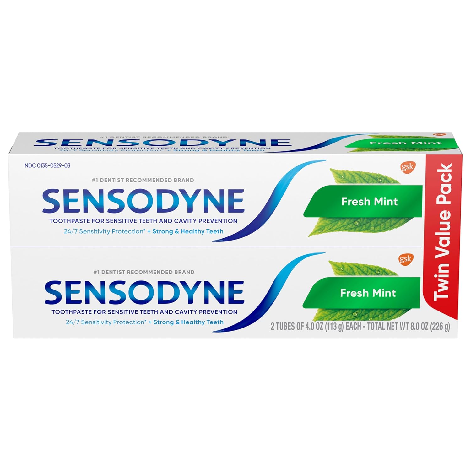 Sensodyne Fresh Mint Sensitive Toothpaste, ADA Accepted Toothpaste for Cavity Prevention and Sensitive Teeth Treatment - 4 Ounces (Pack of 2)