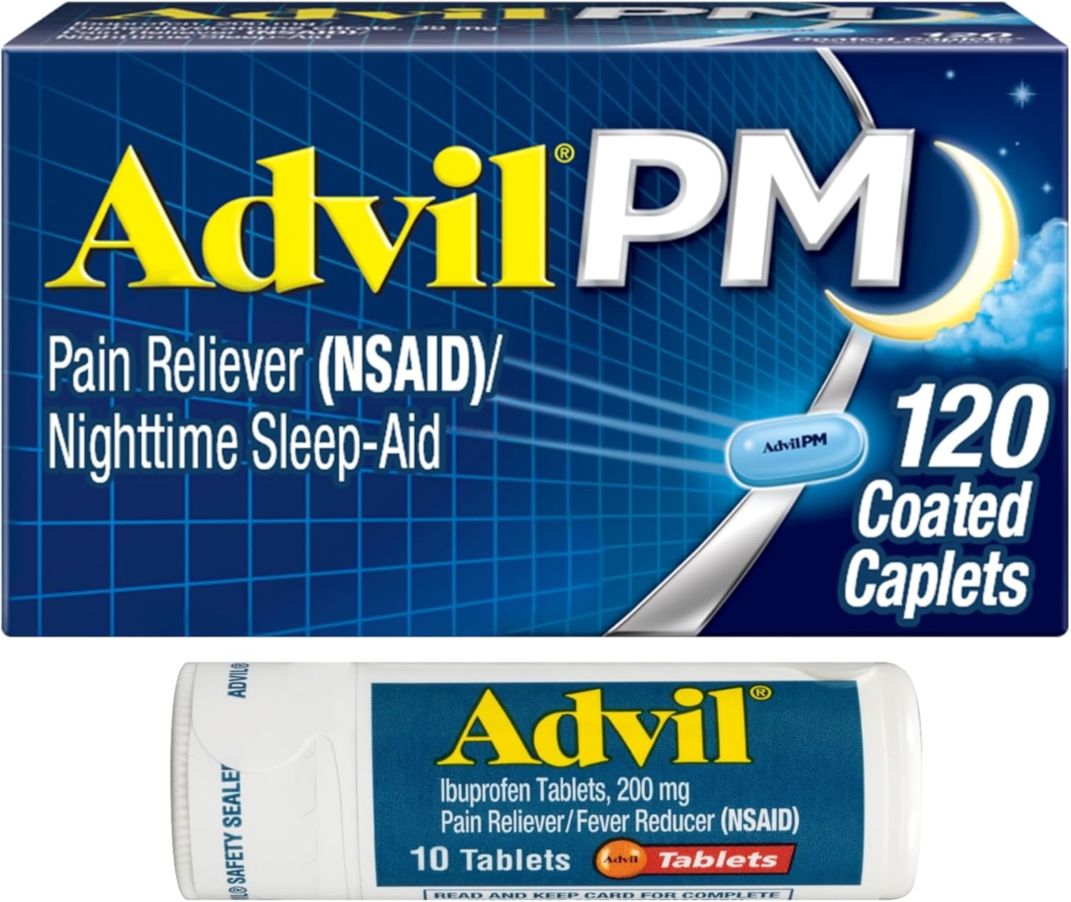 Advil PM Pain Reliever and Nighttime Sleep Aid, Ibuprofen for Pain Relief and Diphenhydramine Citrate for a Sleep Aid - 10 Count Tablets