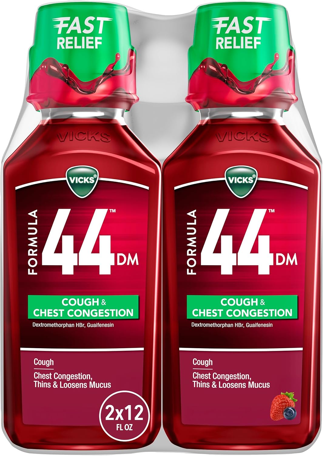 Vicks Formula 44 DM Cough & Congestion Liquid, Over-The-Counter Medicine, Day or Night, Cough Syrup, 2x12 FL OZ