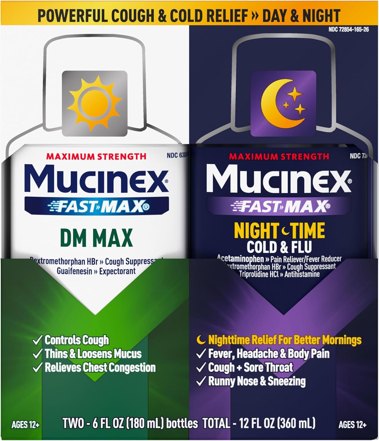 Maximum Strength Mucinex FastMax DM Max & Mucinex Nightshift Cold & Flu Liquid (2 x 6 fl. oz.)