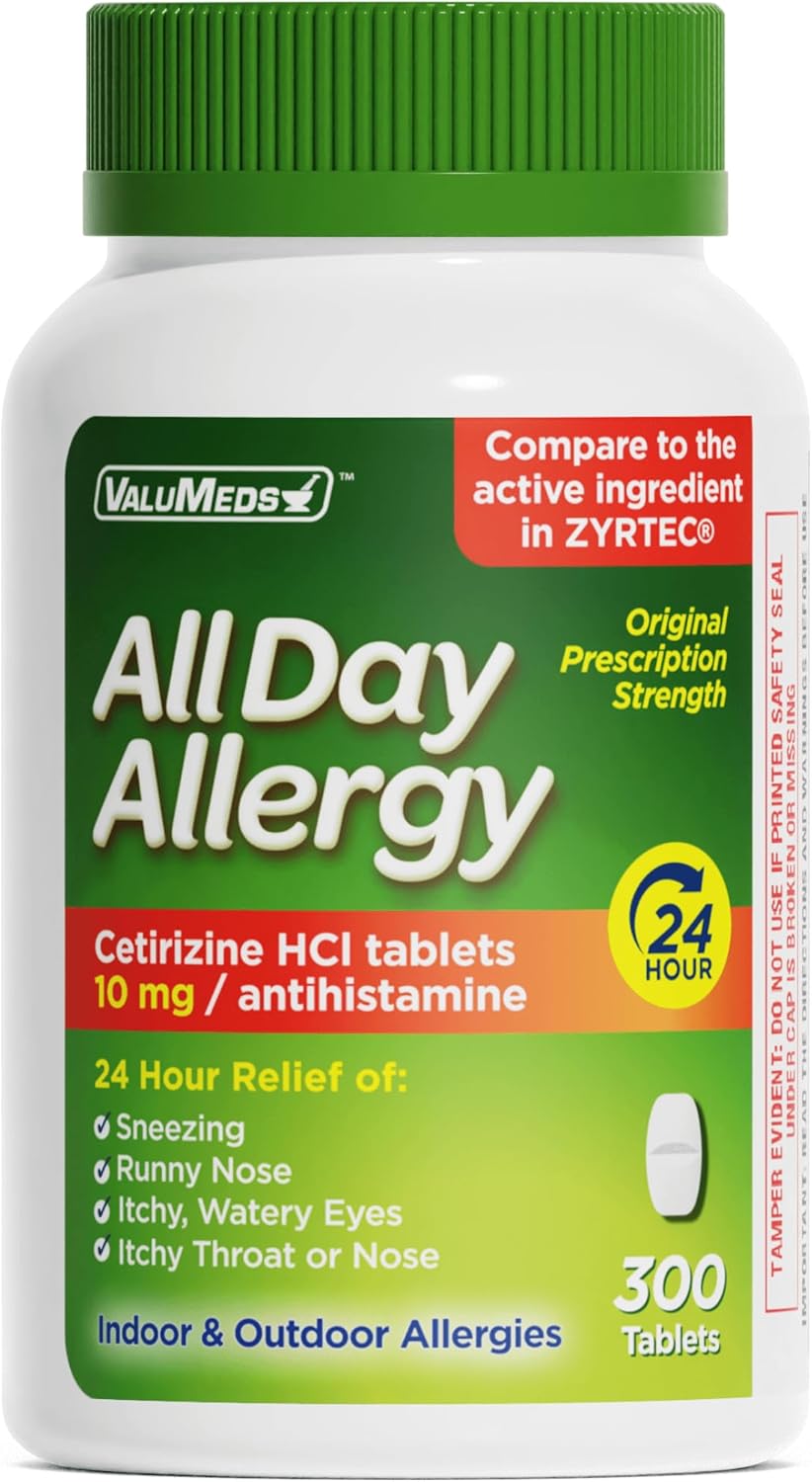 ValuMeds 24-Hour Allergy Medicine Antihistamine for Pollen, Hay Fever, Dry, Itchy Eyes, Allergies (300 Count)