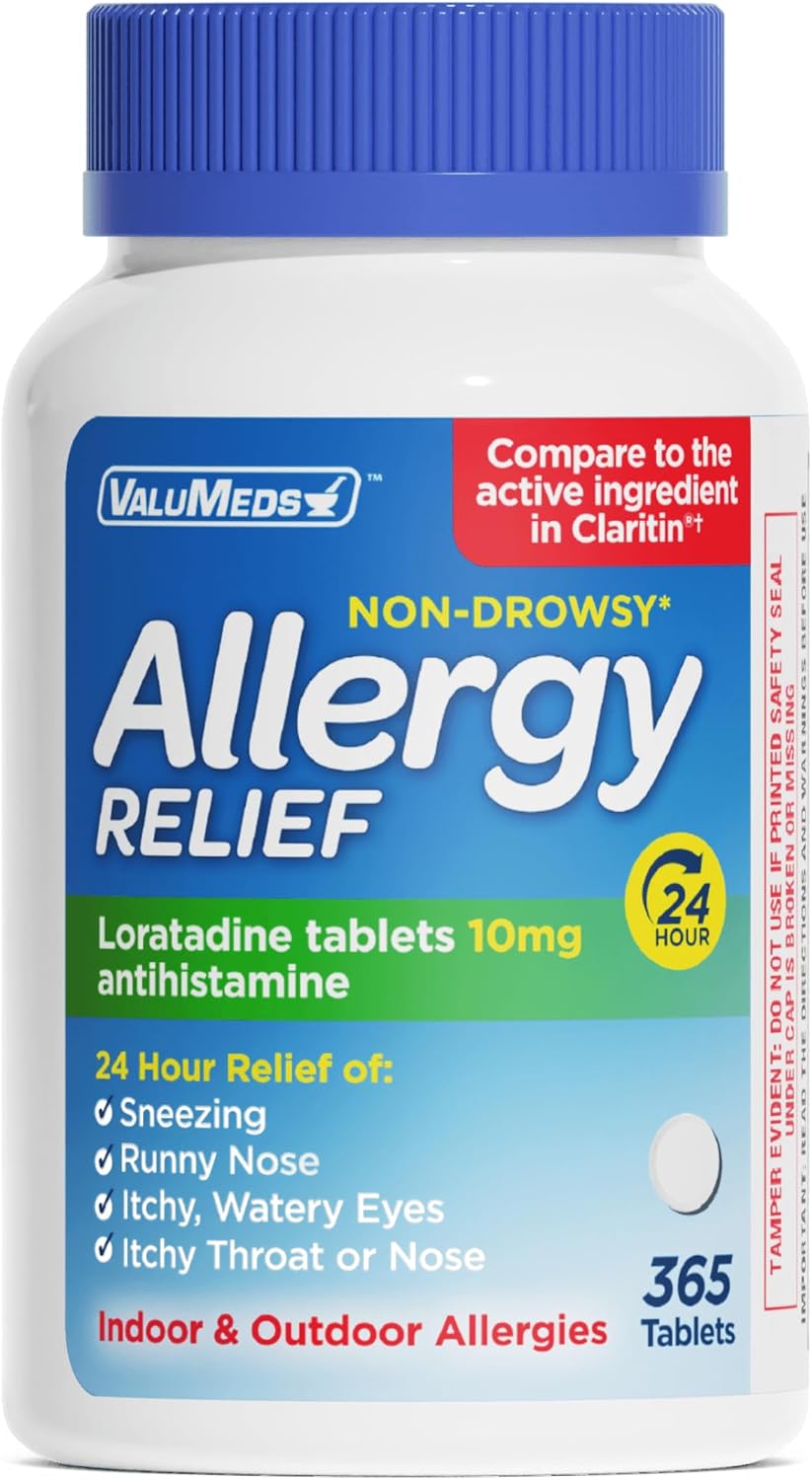 ValuMeds Loratadine 10mg Non-Drowsy 24-Hour Allergy Relief Indoor & Outdoor | 365 Tablets
