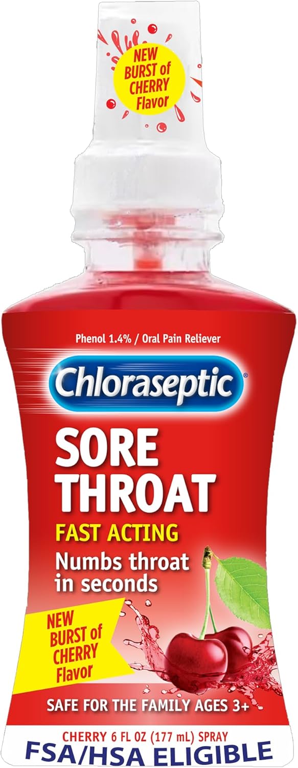 Chloraseptic Sugar-Free Sore Throat Spray, Cherry, Spray Soothes Throat Pain in Seconds, 6 Fl Oz