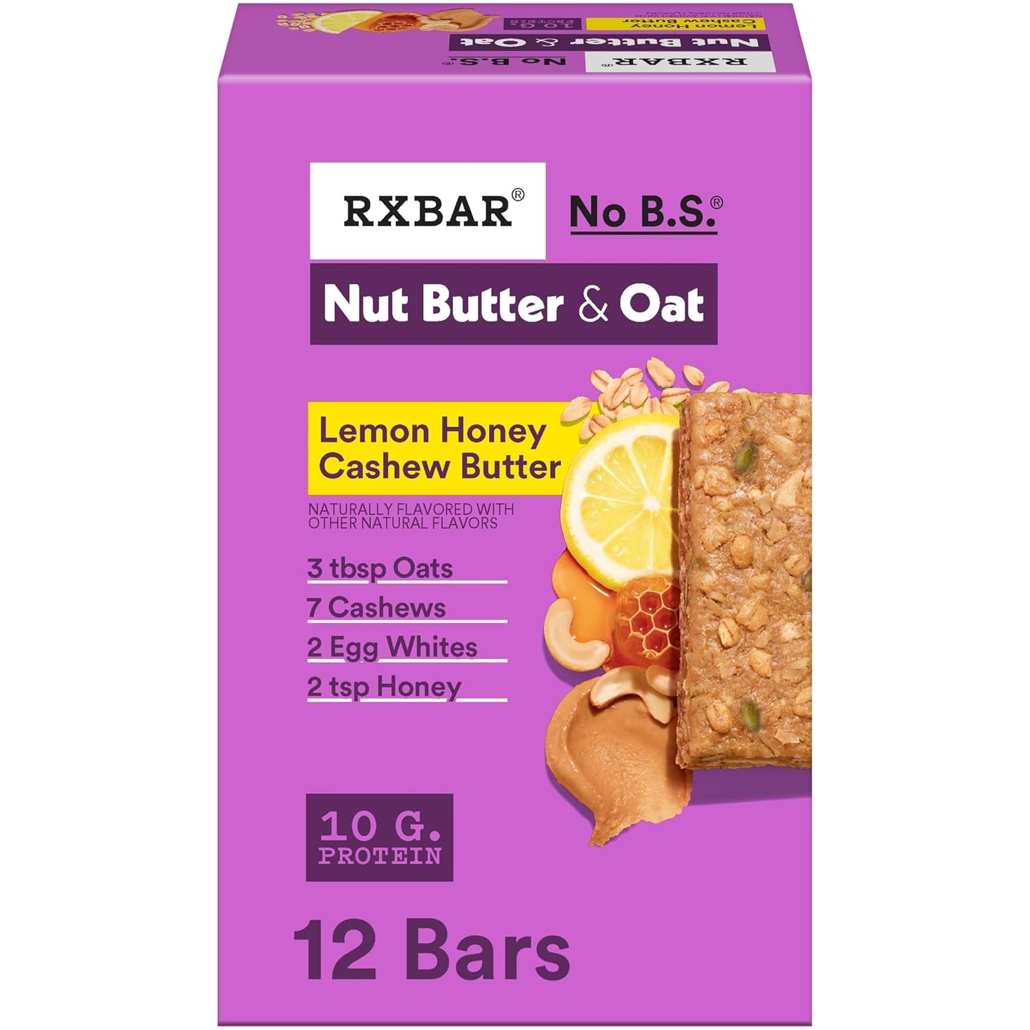 RXBAR Nut Butter and Oat Protein Bars, Protein Snacks, Snack Bars, Lemon Honey Cashew Butter, 23.2oz Box (12 Count)