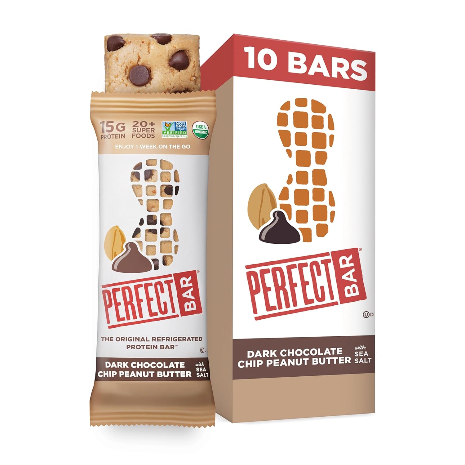 Perfect Bar Protein Bars, Dark Chocolate Chip Peanut Butter, Gluten Free, 2.3 Oz Bars, 10 Count