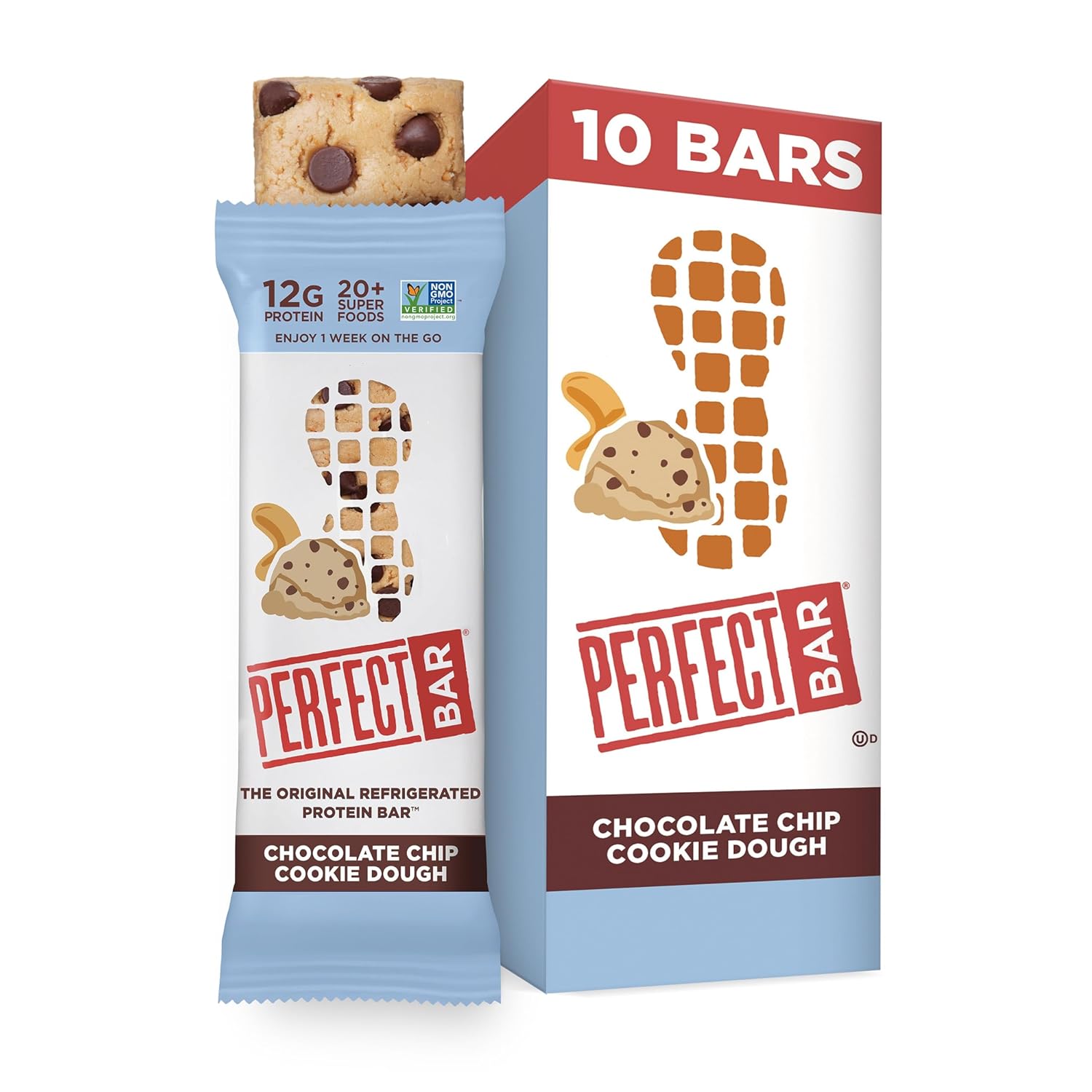 Perfect Bar, Chocolate Chip Cookie Dough Protein Bar, Gluten Free, 2.2 Ounce Bar, 10 Count