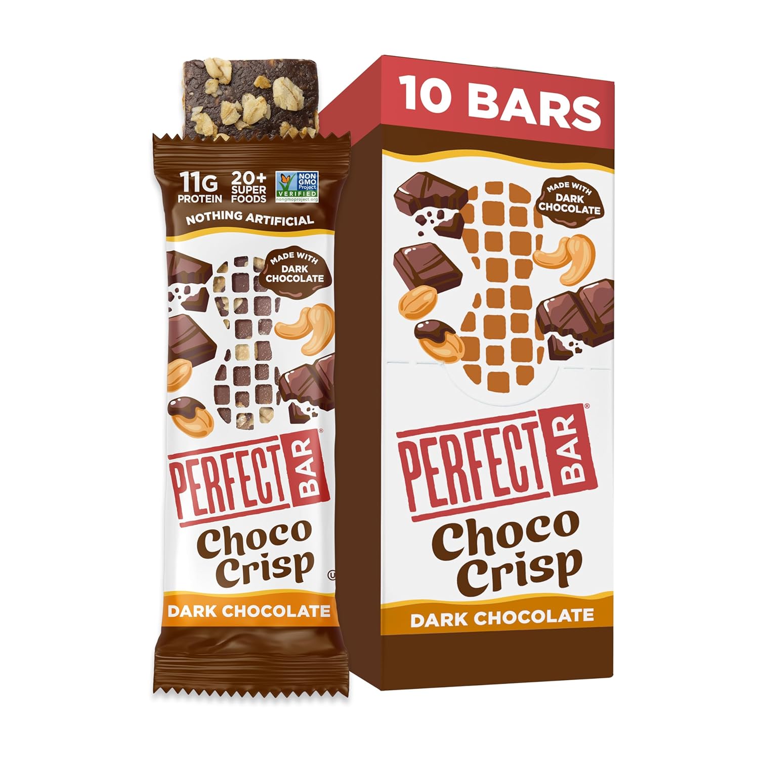 Perfect Bar Choco Crisp, Dark Chocolate Nut Butter Protein Bar, Protein Snack, 1.9 Ounce Bar, 10 Count