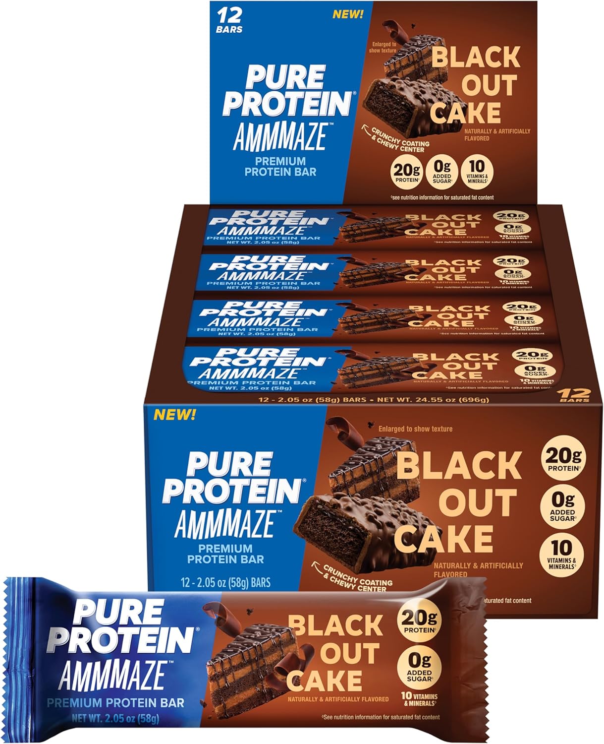 Pure Protein AMMMAZE Blackout Cake Protein Bars, 12 Count - On the Go Snacks