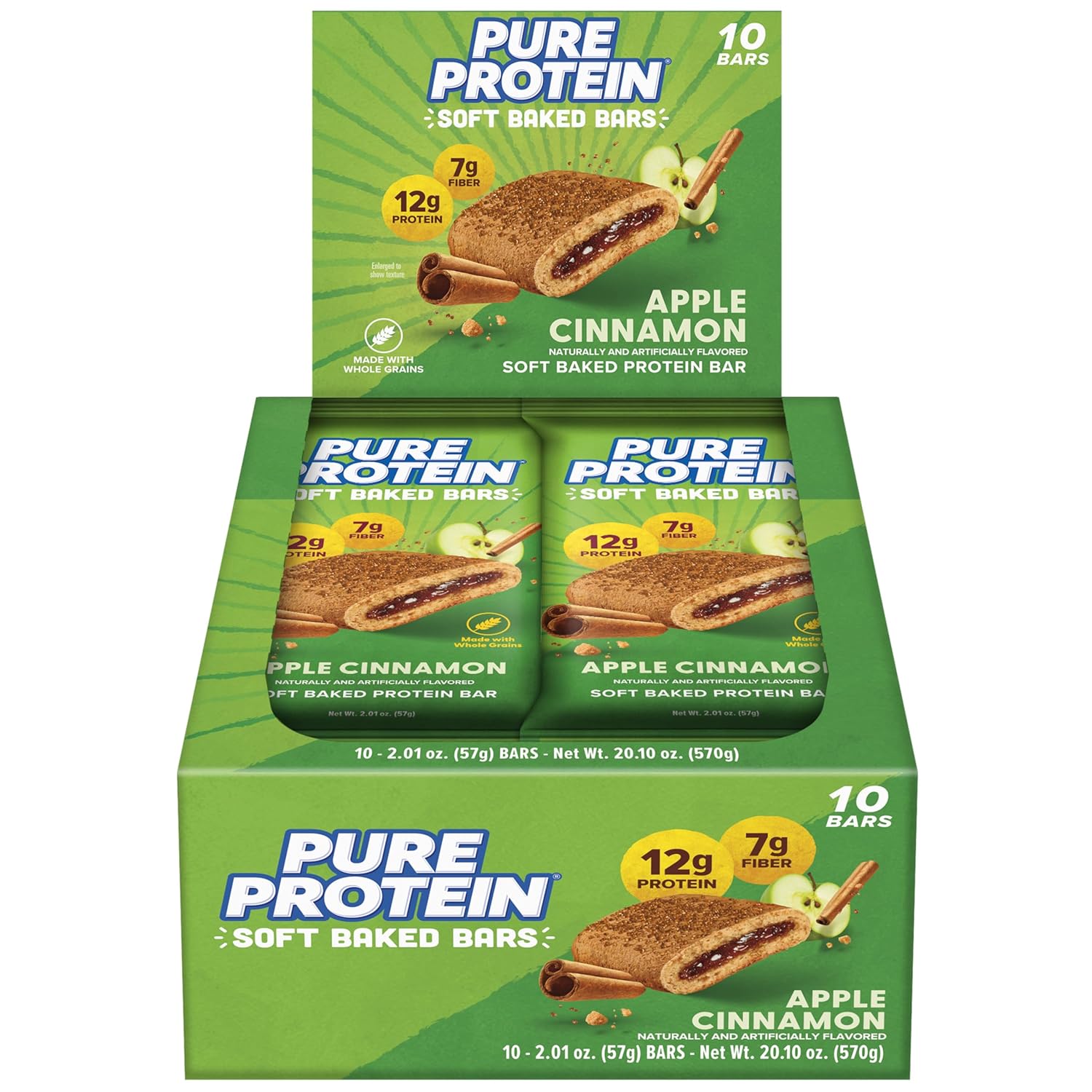 Pure Protein Apple Cinnamon Soft Baked Protein Bars – 12g Protein, 7g Fiber, On-the-Go – 10 Count