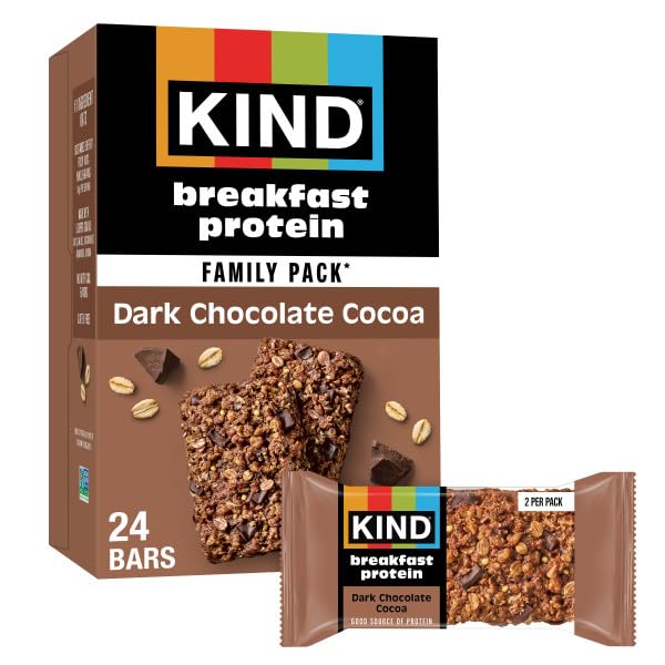 KIND Breakfast Protein, Dark Chocolate Cocoa, 8g Protein, Healthy Snacks, Gluten Free, 12ct Value Pack