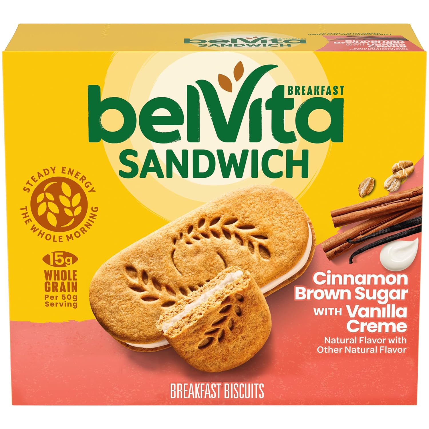 belVita Breakfast Biscuit Sandwiches, Cinnamon Brown Sugar & Vanilla Creme Flavor, 5 Packs, 5 Count(Pack of 1)
