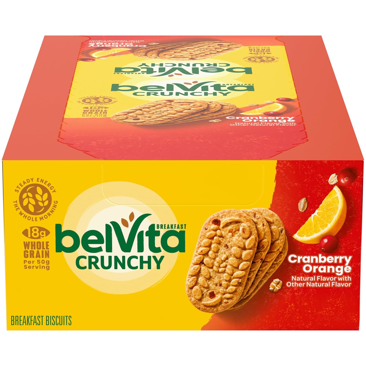 belVita Breakfast Bars Biscuits, Cranberry Orange, 8 Packs (4 Biscuits Per Pack)