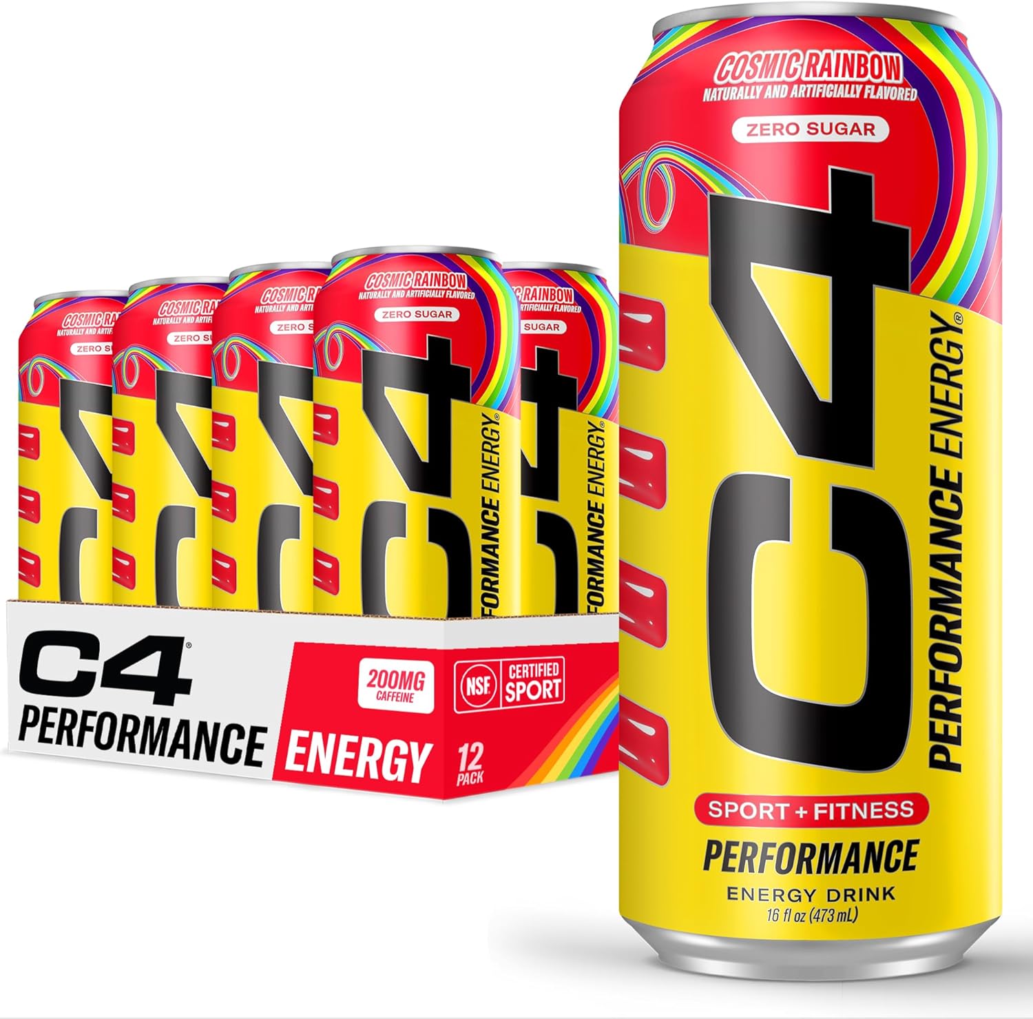 Cellucor C4 Performance Energy Drink | Cosmic Rainbow | Zero Sugar, 16 Fl Oz (12 Pack)