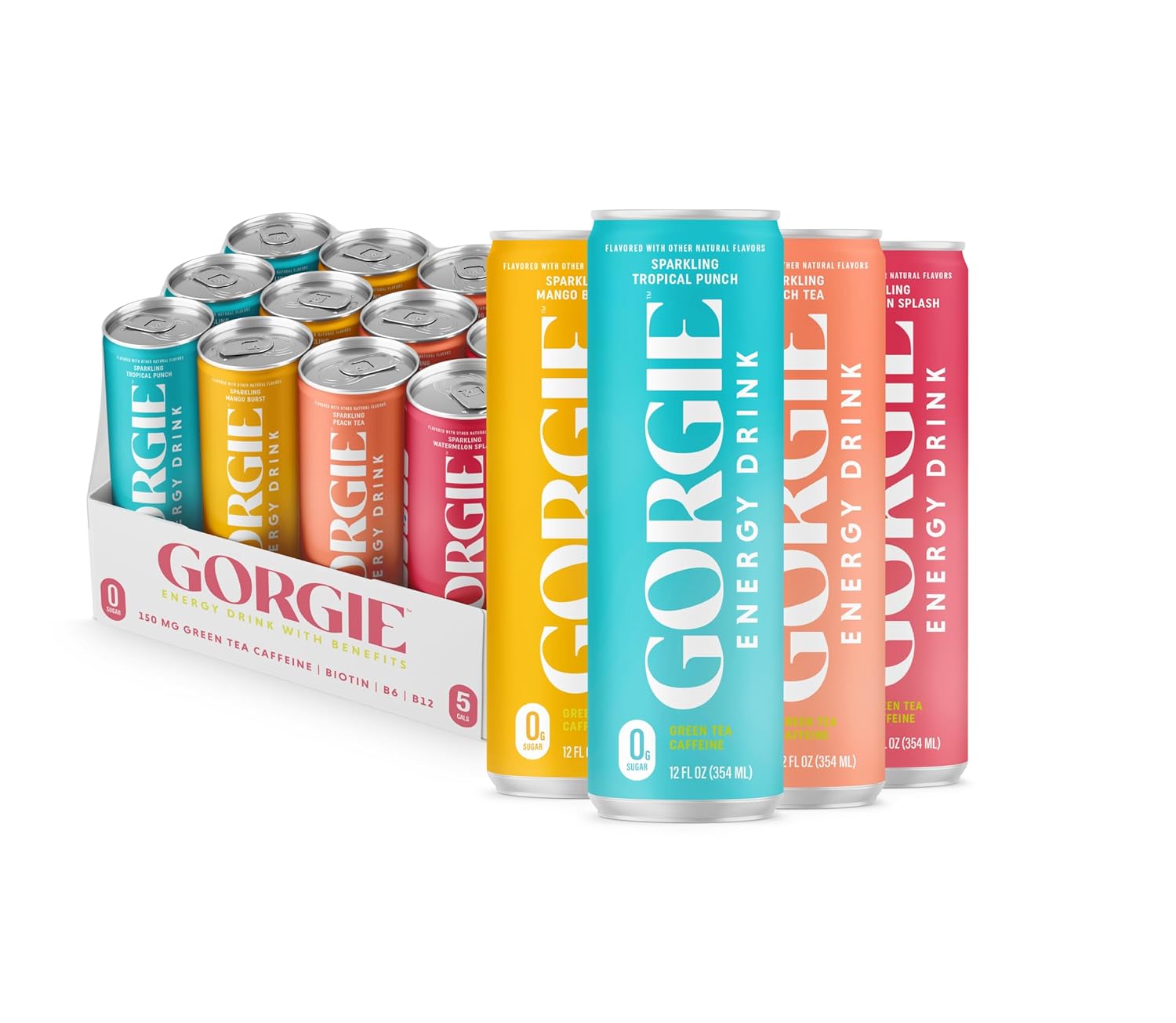 GORGIE Sugar Free Natural Energy Drinks, BestSellers Variety (12 Pack) - Healthy Energy Drinks