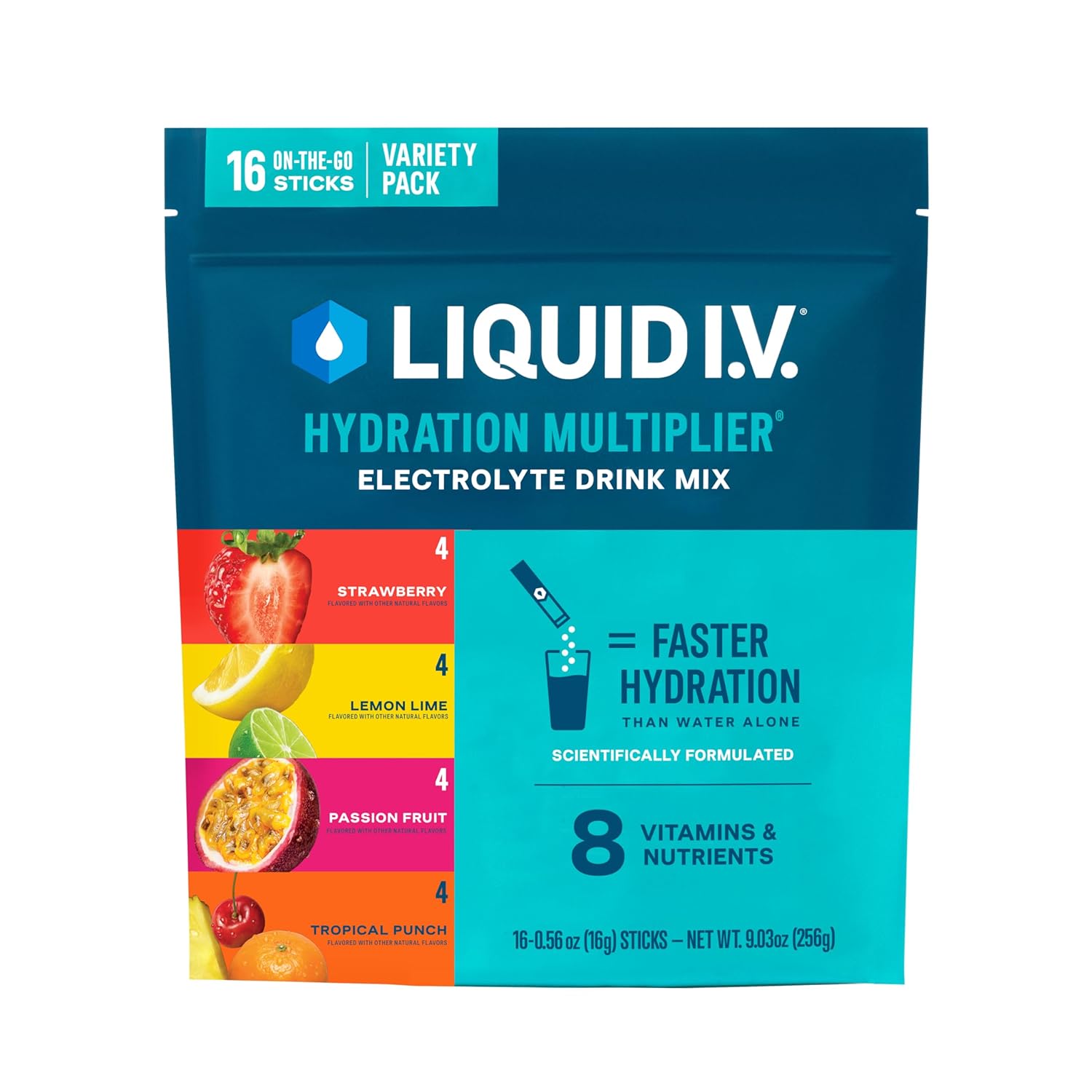 Liquid I.V.® Hydration Multiplier - Variety Pack - Lemon Lime, Passion Fruit, Strawberry, 1 Pack (16 Servings)