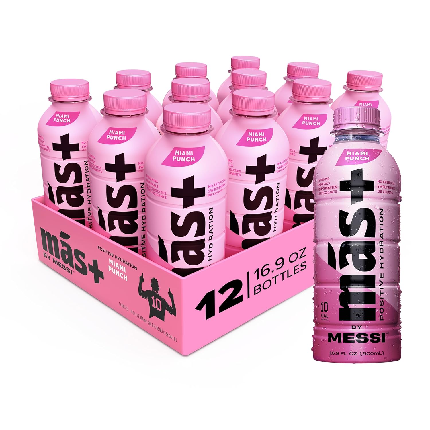 Más+ by Messi 16.9oz Miami Punch, Sports Drink & Hydration Beverage, 12-pack
