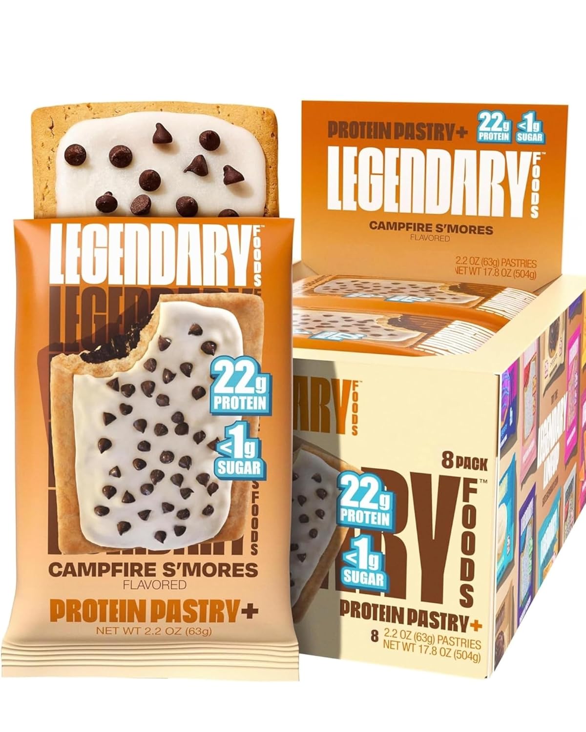 Legendary Foods 22g Protein Pastry Campfire S'mores, 0g added Sugar, Keto & Low Carb Protien Snack, 8 Pack