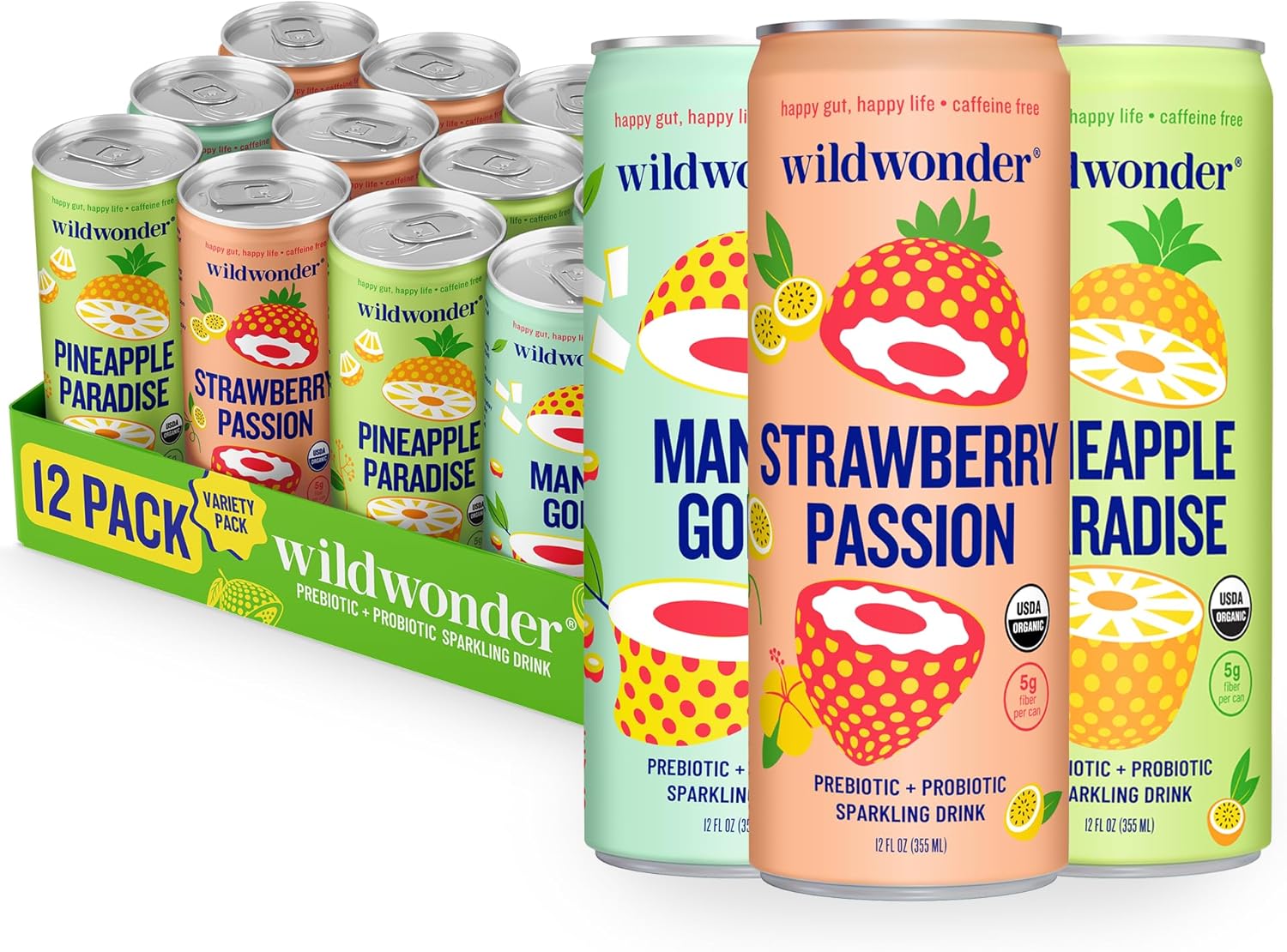 wildwonder Sparkling Probiotic Drink 12pk, For Gut Health & Immune Support, 12Pack, 12oz Can, Seen on Shark Tank