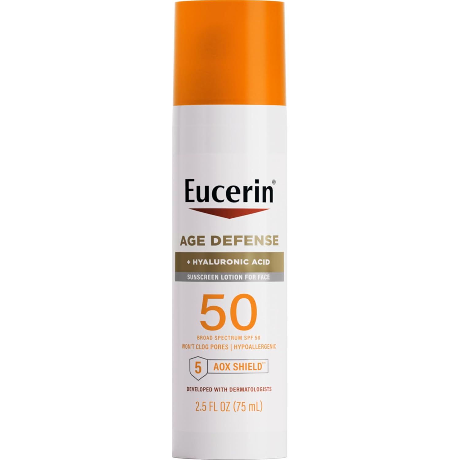Eucerin Sun Age Defense SPF 50 Face Sunscreen Lotion with Hyaluronic Acid, 2.5 Fl Oz Bottle