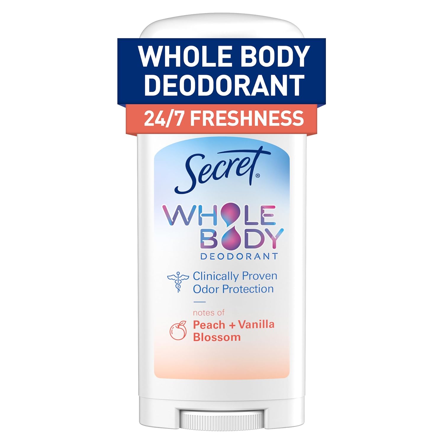 Secret Whole Body Deodorant Stick for Women, Naturally Derived Ingredients, Peach & Vanilla Scent, 2.4 oz