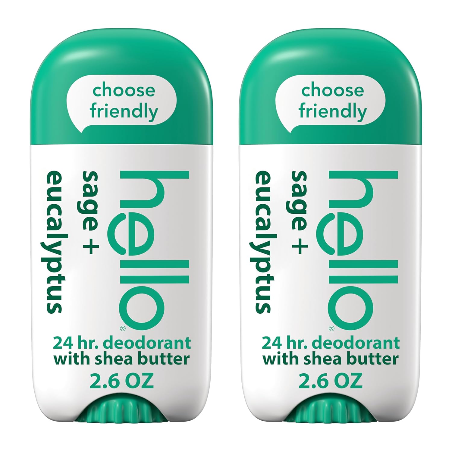 hello Sage and Eucalyptus Aluminum Free Deodorant for Women and Men with Shea Butter, 24-Hour Freshness, 2.6 oz Stick (2 Pack)
