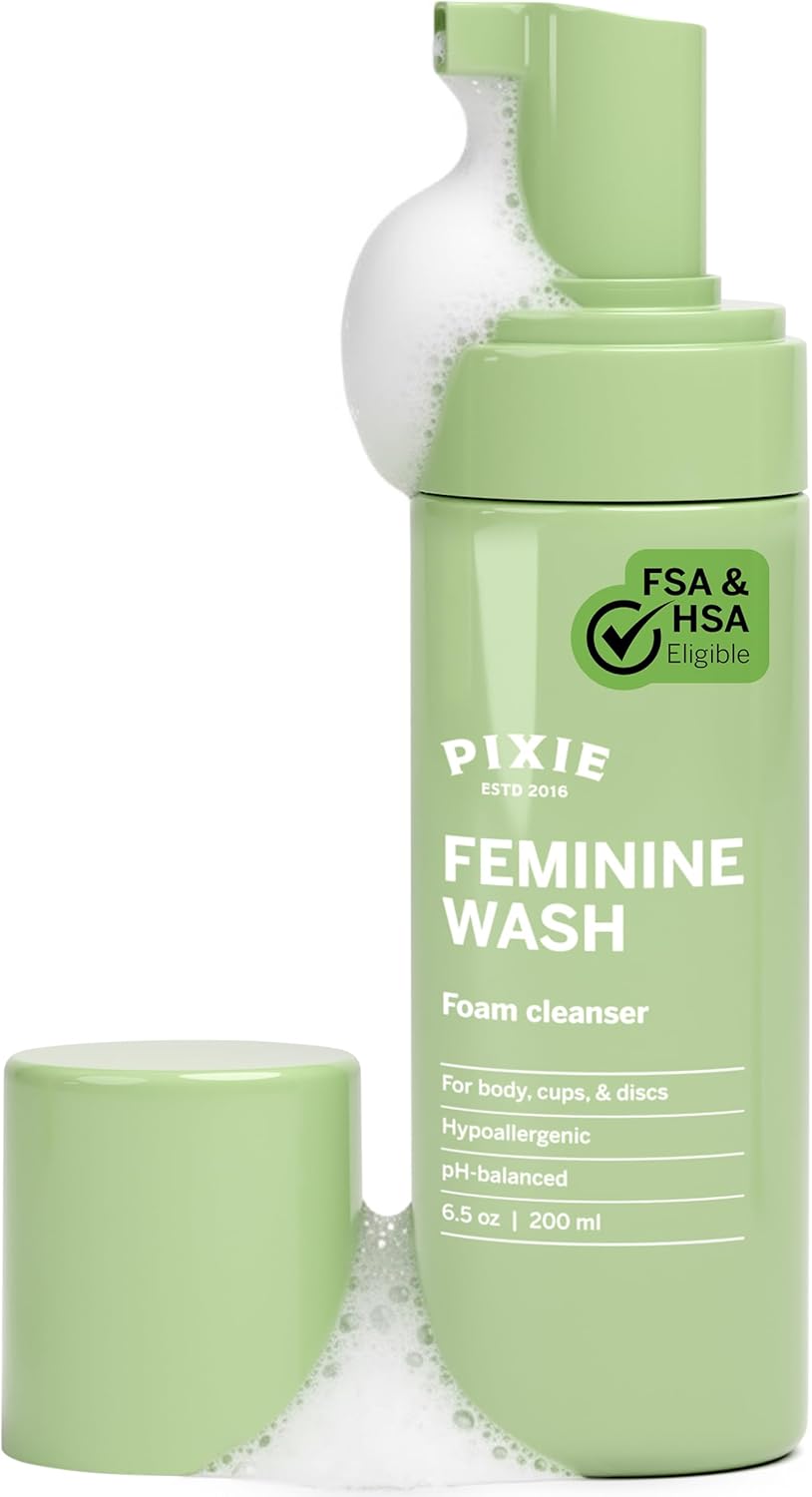 Pixie Feminine Wash - Healthy Foaming Cleaner for Feminine Care, Safest Way to Clean Sensitive Skin Types - pH Balanced & Plant Based